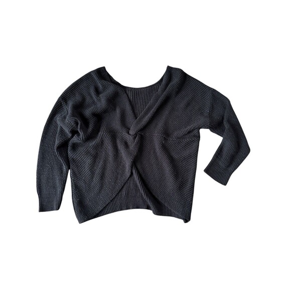 Black Knit Off Shoulder Sweater Medium Minimalist Pullover Open Back Fall Top - Picture 13 of 16